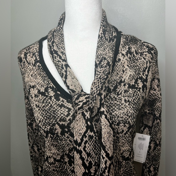 Chico's Double Espresso Python-Print Tie Neck Sweater Size Medium, Chico's 1 - Picture 10 of 14